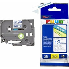 Asitan Puun Brother P-Touch TZE-233 12MM x 8m Beyaz Üzerine Mavi Muadil Laminasyon Etiket Şeridi