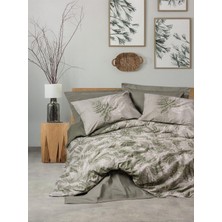 Asitan Box RANFORCE%100 Pamuk Tek Kişilik Nevresim Seti- Haki Yeşili &amp; Yaprak Desenli Tasarım - Fron