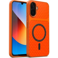 Coverzone Xiaomi Redmi A7 Pro ile Uyumlu Karbon Kaplama Telefon Kılıfı, Magsafe ile Uyumlu, 2 mm Yükseltilmiş Kamera Korumalı, Kadife Iç Yüzeyli, Darbe Emici Premium Volten Koruyucu Kılıf, Turuncu
