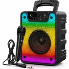 Asitan 20W Rms Güçlü Bluetooth Parti Hoparlörü - 4 Inç Rgb Işıklı - Kablolu Mikrofonlu Karaoke Se