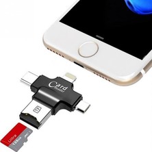 Asitan Otg Micro Sd Tf Kart Okuyucu 4 In1 Ios Mikro Type-C USB Siyah