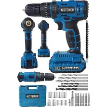 Asitan Alman 58 V 5 Ah Darbeli Lityum Çift Akülü Sjs Metal Şanzıman Şarjlı Vidalama Matkap 24 Pcs Se