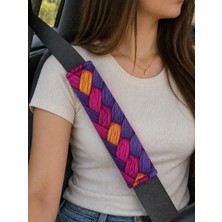 Asitan Dijital Baskılı Emniyet Kemeri Pedi, 26 Cm, Yumuşak Süngerli, Mor ve Pembe Örgü Desenli, Unive