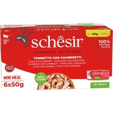 Schesir Tam ve Dengeli Ton Balığı ile Karidesli Jöle Içinde Kedi Konservesi Multipack 6X50G