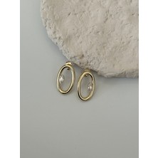 Ladies&Gentlemen Gold Oval Halka Küpe | Tek Taş Detaylı Minimal Kadın Küpe