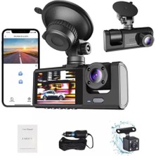 Ventus Araç Içi 1080P Full Hd Wifi Kamera Ön Arka ve Iç Kayıt 3 Kamera Gece Görüşlü Geniş Açı