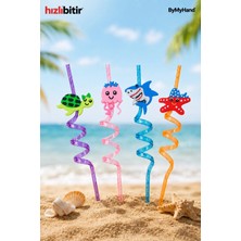 By My Hand Bymyhand Plastik Kıvrımlı Renkli Karışık Figürlü 4'lü Pipet Set (Karışık Renk ve Model)