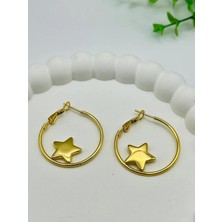Badiva.co Yıldızlı Çelik Halka Küpe 3.5cm