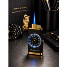 Hace Bazaar Kişiye Özel Saatli Gazlı Çakmak Gold / Füme – LED Işıklı / Jet  Alevli - Dolu Gönderim - Premium