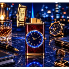 Hace Bazaar Saatli Gazlı Çakmak – LED Işıklı Turbo Alevli - Dolu Gönderim - Premium Hediye - Kw