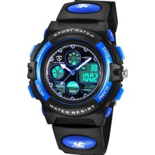 Mucize Aswan Watch Çift Zamanlı Çocuk Spor Kol Saati - Mavi 5 Atm Su Geçirmez LED Işıklı Dijital & Analog Saat