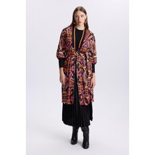 Zühre Desenli Kuşak Detaylı  Satin Oranj Hırka 0007