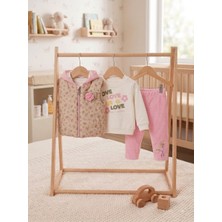 Baby Hi 3'lü Kapitone Çiçekli  Kız Bebek Takım 6-9 Ay 9-12 Ay 12-18 Ay Yenidoğan Bebek Takım Kapüşonlu Yelek+Uzun Kollu Çıtçıtı Body+Pijama Kız Bebek Takım