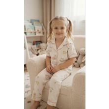 Sinem Çeyiz Dlş 6147 Kız Çocuk %100 Pamuk Beyaz Tavşanlı Penye Boydan Düğmeli Pijama Takım
