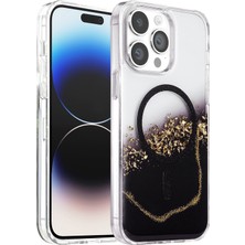 Uray Store Onegif Apple iPhone 14 Pro Max Lotus Simli Magsafe Kapak - Siyah