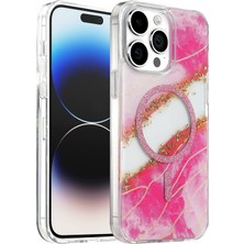 Uray Store Onegif Apple iPhone 14 Pro Max Lotus Simli Magsafe Kapak - Pembe