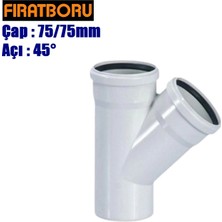 Fırat Pvc Tek Çatal 75/75MM 45°, Pvc Tek Çatal 45°, 1 Adet