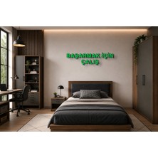Boyutron Başarmak Için Çalış Modern 3D Baskı Dekoratif Duvar Yazısı Tablo - Green - 10 cm Yükseklik