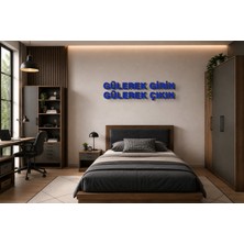 Boyutron Gülerek Girin Gülerek Çıkın Modern 3D Baskı Dekoratif Duvar Yazısı Tablo - Navy Blue - 10 cm Yükseklik