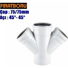 Fırat Pvc Çift Çatal 75/75MM 45°-45°, Pvc Çift Çatal 45°-45°, 1 Adet