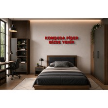 Boyutron Komşuda Pişer Bizde Yenir Modern 3D Baskı Dekoratif Duvar Yazısı Tablo - Red - 10 cm Yükseklik