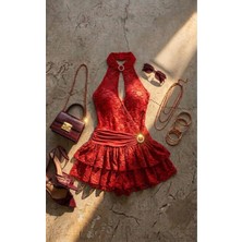 Zirkon Yum Taş Detaylı Astarlı Içi Şortlu Mini Elbise Morliva 3172