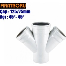 Fırat Pvc Çift Çatal 125/75MM 45°-45°, Pvc Çift Çatal 45°-45°, 1 Adet