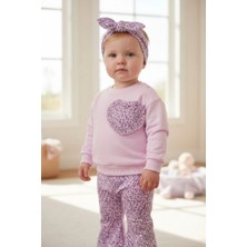 Erca Home Tekstil Ürünleri %100 Pamuklu Leopar Baskılı Mevsimlik Kız Bebek Bandanalı Takım 6/24 Ay