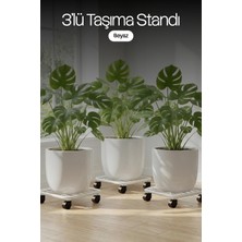 Beyaz Üçlü Metal Tekerlekli Çok Amaçlı Taşıma Standı Çiçek, Damacana, Tüp Altlığı, A�