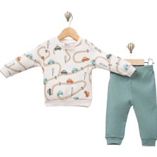 Nikuby Baby Erkek Bebek Mevsimlik 2’li Takım Araba Desenli Uzun Kolu Pamuklu Rahat Günlük Takım-Mint