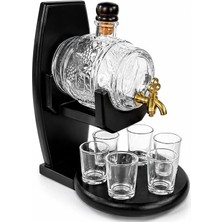 Uravas Store Ahşap Standlı Cam Fıçı ve 6 Shot Bardaklı Içki Servis Seti ALK5606