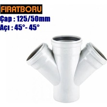 Fırat Pvc Çift Çatal 125/50MM 45°-45°, Pvc Çift Çatal 45°-45°, 1 Adet
