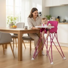 Nanny High Tepsili Portatif Katlanabilir Lüks Mama Sandalyesi - Pembe