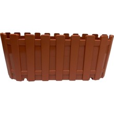 Plastik Çit Desenli Balkon Saksısı, Terracotta Rengi, Dikdörtgen, Çiçeklik Toprak Rengi 28X12