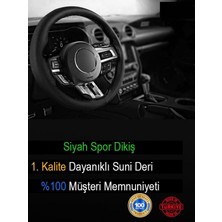Citroen ile Uyumlu Berlingo Için Süper Deri Direksiyon Kılıfı, Dikmeli Siyah Spor Dikiş