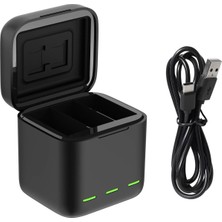 Gopro Hero 12 Hero 11 Hero 10 Hero 9 Için Pil Şarj Cihazı Siyah, C Tipi Kordonlu Üç Yuvalı USB