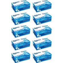 Mavi Nitril Eldiven Pudrasız, M Beden, 100'LÜ Paket, 10 Adet Set