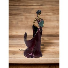 Dekoratif Bordo Şaraplık Kız Heykel Biblo, 38X17CM, El Boyalı Polyester Figür