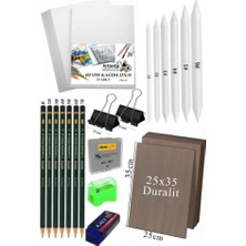 Karakalem Eskiz Çizim Seti Duralit Seti 25X35 cm 1 Paket Pastel Dağıtıcı Kalem Resim Kağıdı