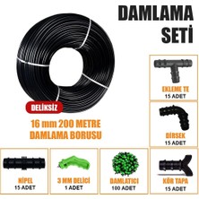 200 Metre Damla Sulama Sistemi Damlama Borusu ve Ek Parçaları Bahçe Ağaç Fidan Sebze Sulama E