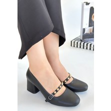 Dimeles Tino Siyah Cilt Topuklu Ayakkabı