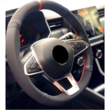 Renault Ile Uyumlu Megane 4 Alkantara-Karbon Kırmızı Yüzüklü Direksiyon Kılıfı