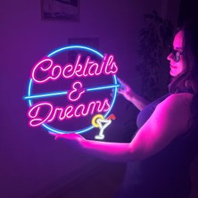Kokteyller ve Düşler Neon Duvar Sanatı, Neon Duvar Tabelası, Neon Duvar Dekoru, LED Oda Dekoru,