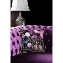 Asdiva Lüks Kadife 43X43 cm Kırlent Kılıfı Dekoratif Yumuşak Salon Koltuk Avangart Biyeli Siya