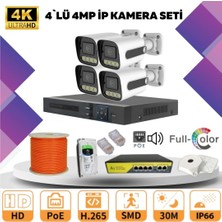Go Vision 4'lü Güvenlik Ip Kamera Seti - 4mp Dış Mekan Kamera, 3.6mm Lens, H.265, Poe, Warm LED