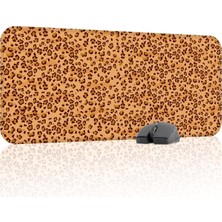 Leopar Desenli Dikişli Kenar Oyuncu Gaming Mouse Pad Kauçuk Kaymaz Taban Mousepad (Turuncu, 70X30