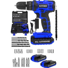 Alman 58 V 5 Ah Darbeli Çift Akülü Metal Dişli Şanzuman Şarjlı Vidalam Matkap + 27 Parça Set