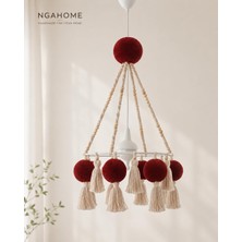 Ngahome El Yapımı Bohem Ahşap Boncuk Avize, Bebek/çocuk Odası, 30X50 Cm, Kırmızı, Ahşap, Sa