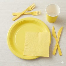 Lüks Sarı Kullan 80 Parça At Set Karton Tabak-Karton Bardak-Kağıt Peçete-Plastik Çatal-Bıça