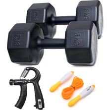 8 kg Dambıl x 2 Adet + Ayarlanabilir Sayaçlı El Yayı + Sayaçlı Atlama Ipi
